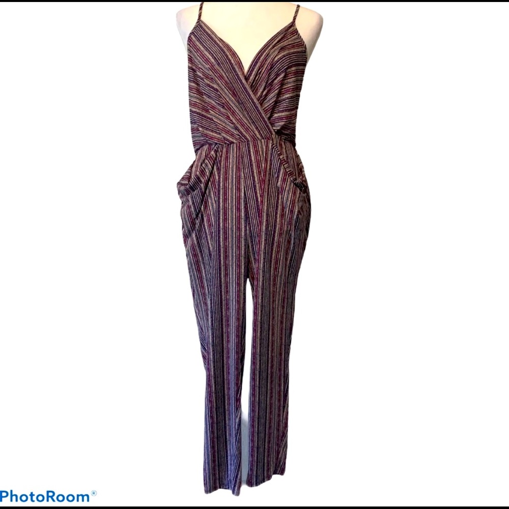 BCBGeneration Striped Plunge Jumpsuit XS